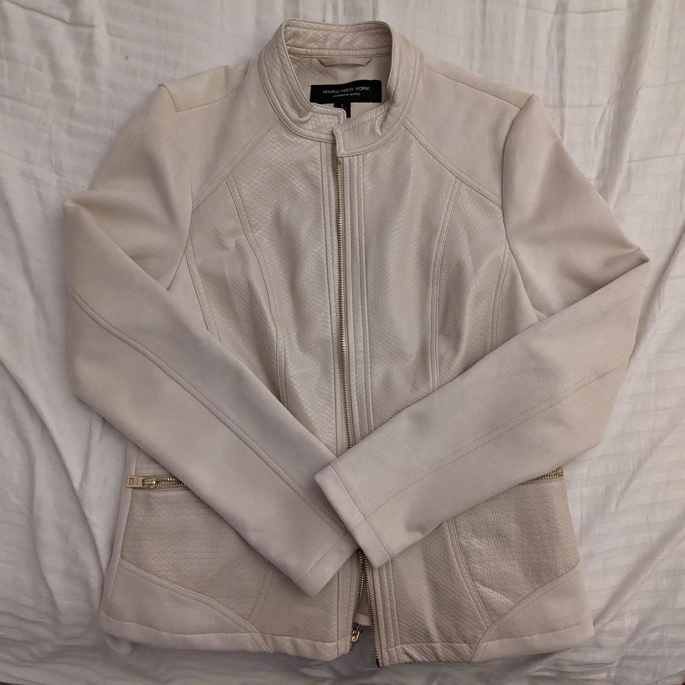 Marc New York Cream Leather Jacket Stand-Up Collar